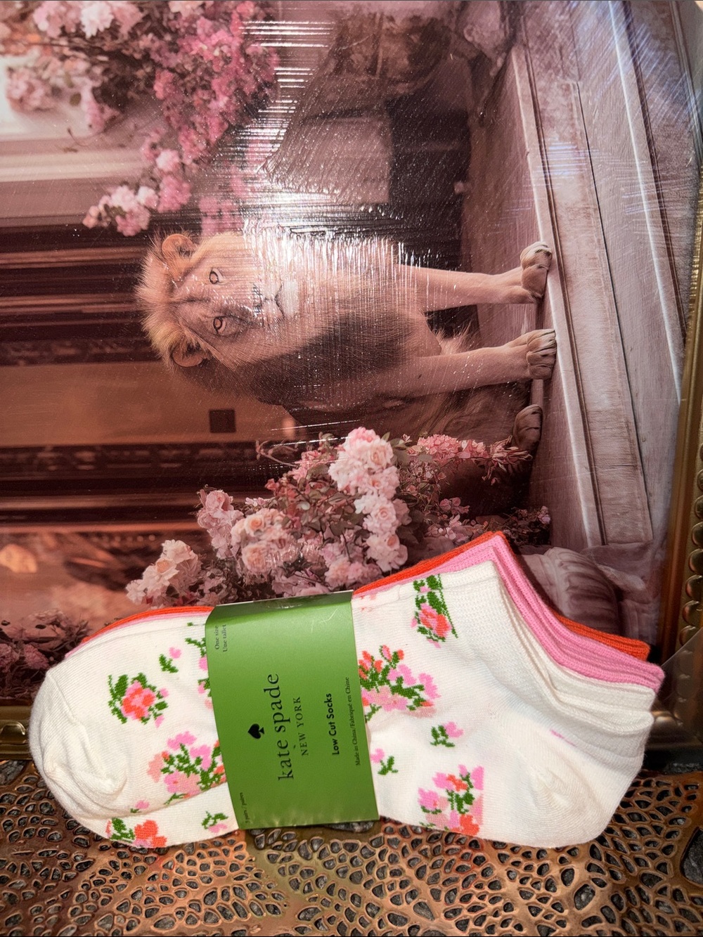 kate spade White Low-Cut Floral Sock Trio with Pink & Orange Trim